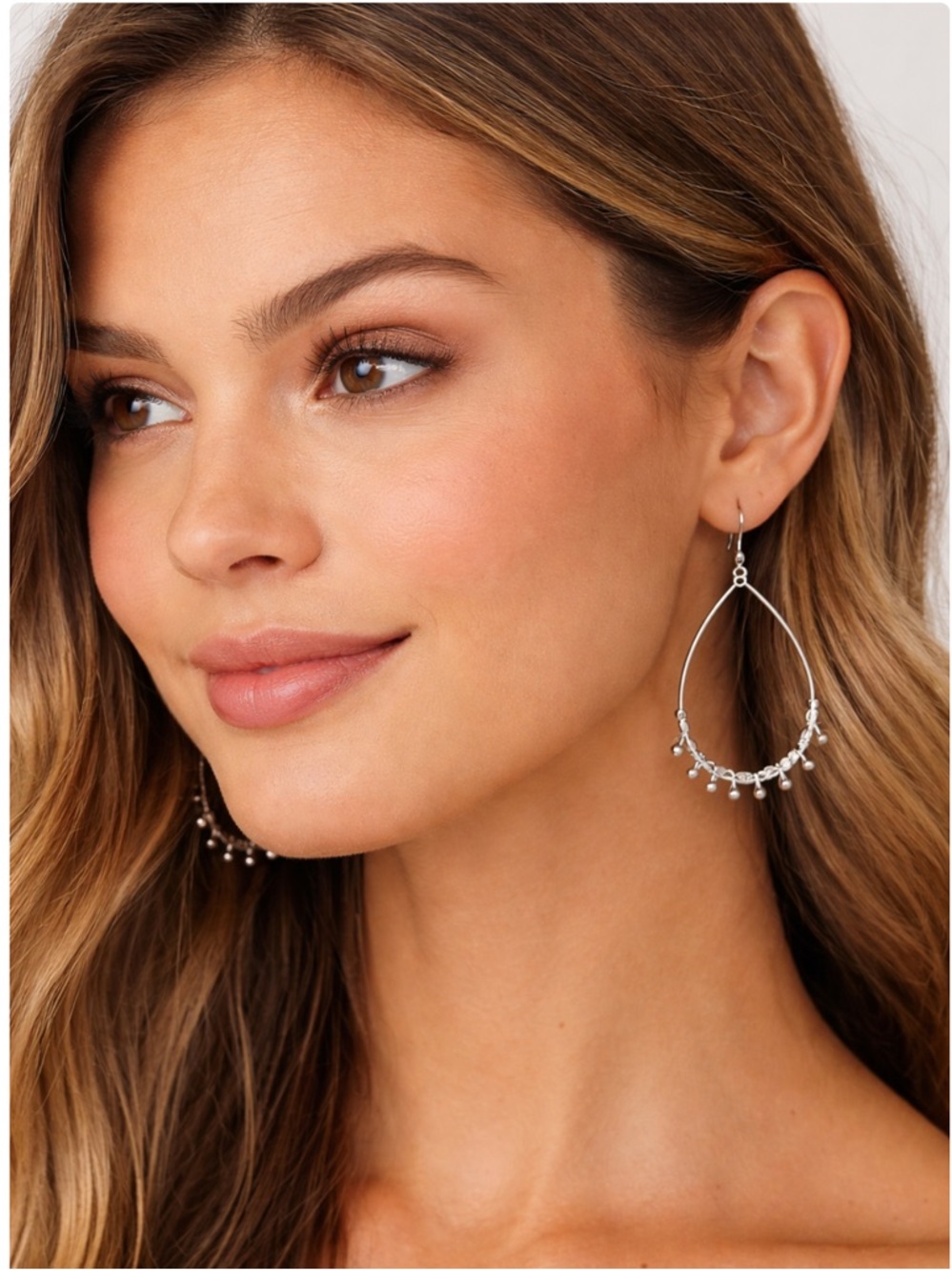 New Marlyn Schiff Teardrop Beaded Hoop Earrings Boho Festival Delicate‎